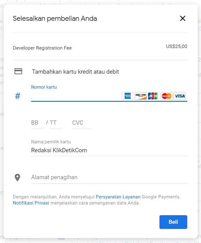 Pembayaran Akun Developer