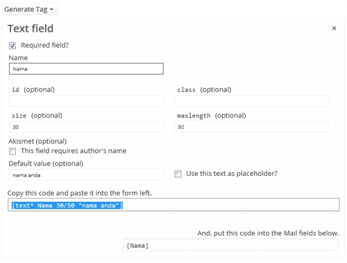 Text Field Contact Form 7