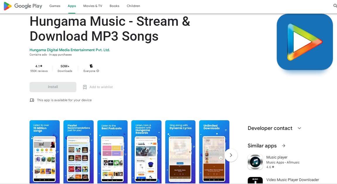 Aplikasi Hungama Music - Stream & Download MP3 Songs