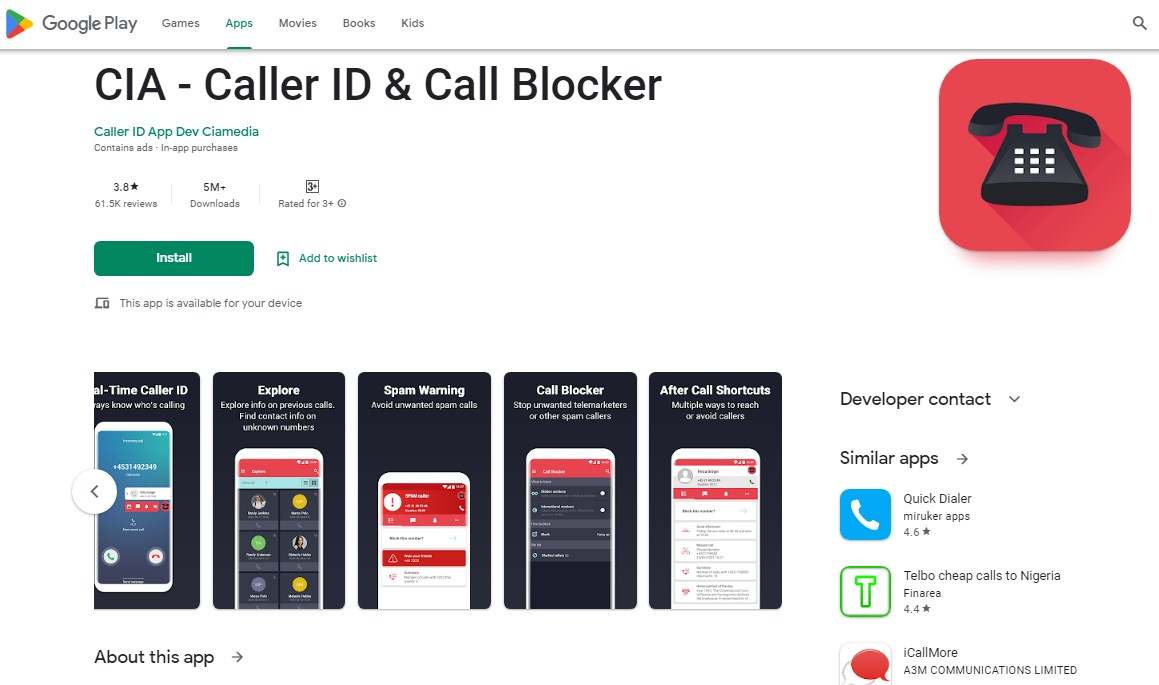 Aplikasi Liat Nama Kontak CIA - Caller ID & Call Blocker
