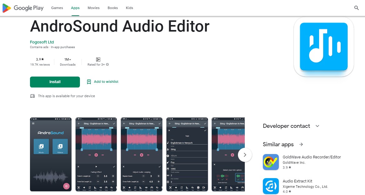 Aplikasi Potong Lagu AndroSound Audio Editor