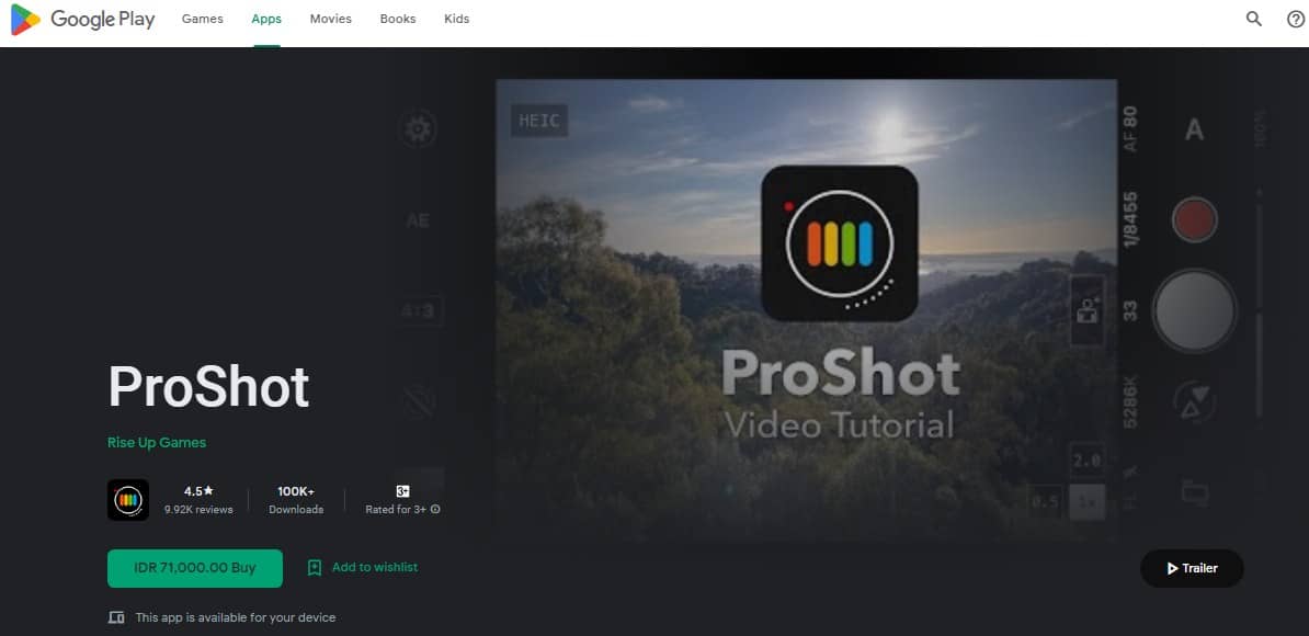 Aplikasi kamera jernih ProShot