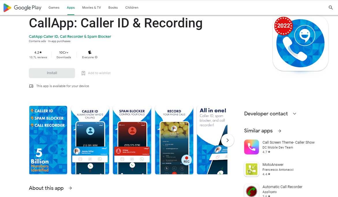 Aplikasi liat nama kontak CallApp Caller ID & Recording
