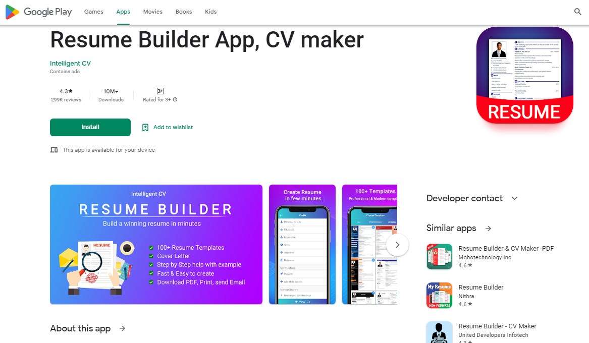 Intelligent CV Resume Builder App