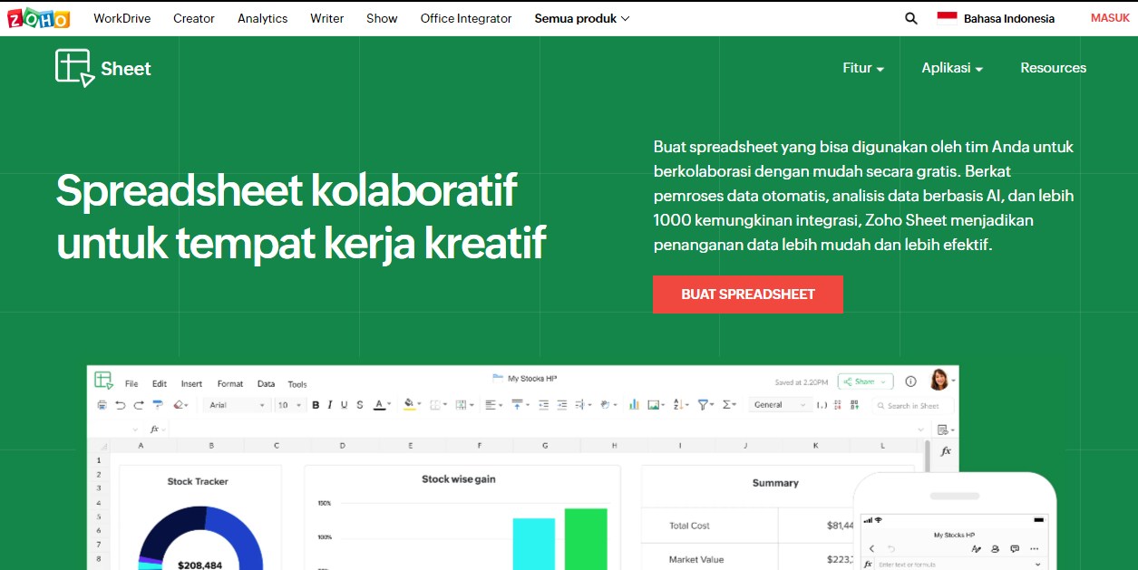 Lembar Kerja Program Aplikasi Pengolah Angka Adalah Zoho