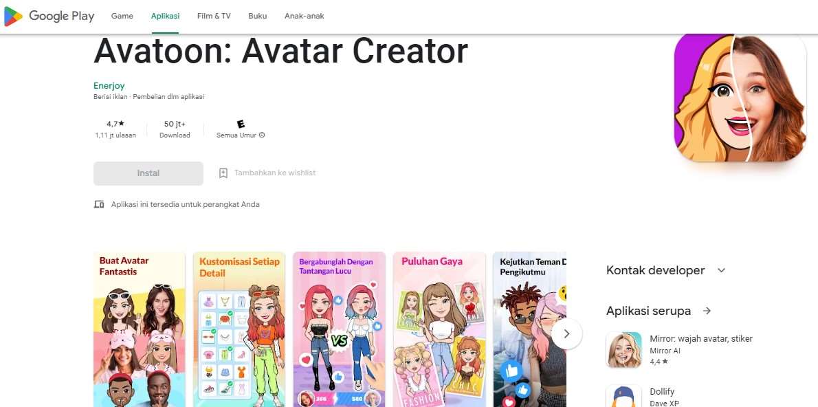 Aplikasi Foto jadi Kartun Avatoon Avatar Creator