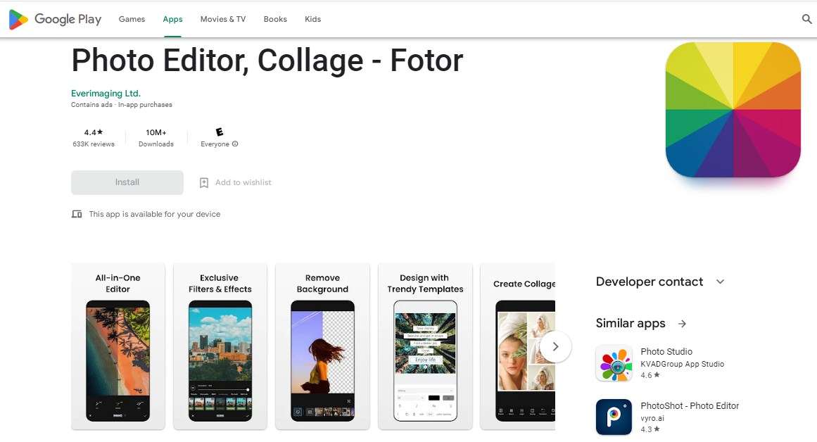 Aplikasi Gambar Android Photo Editor, Collage - Fotor