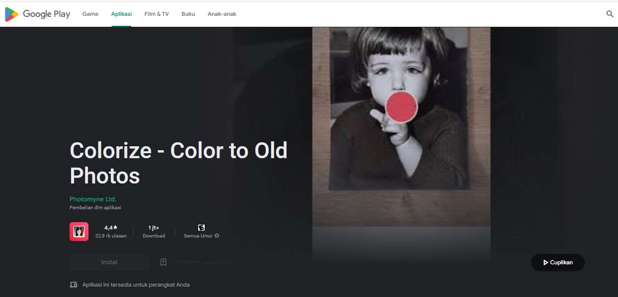 Aplikasi Memperbaiki Foto Colorize - Color to Old Photos
