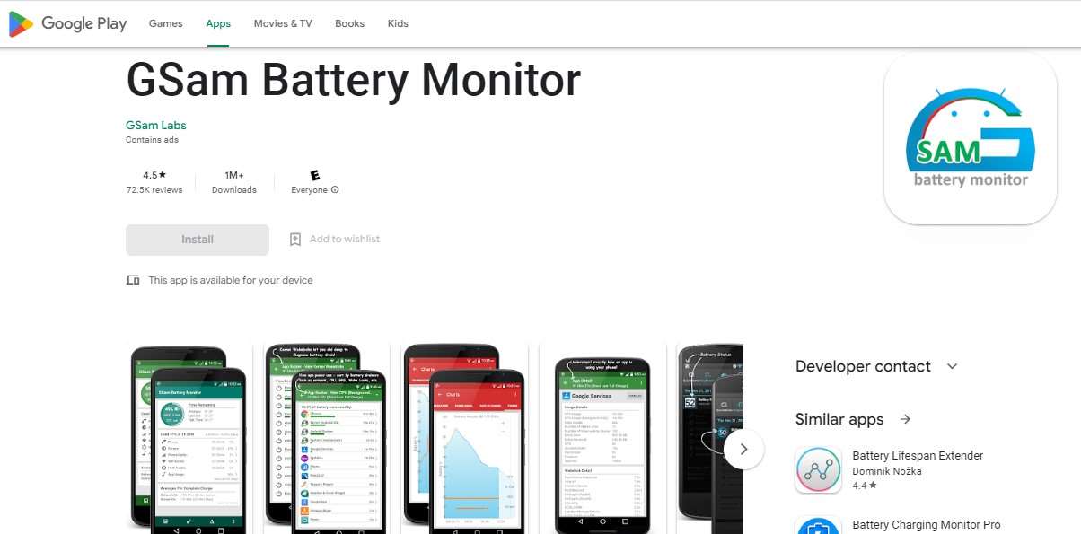 Aplikasi Penghemat Baterai GSam Battery Monitor