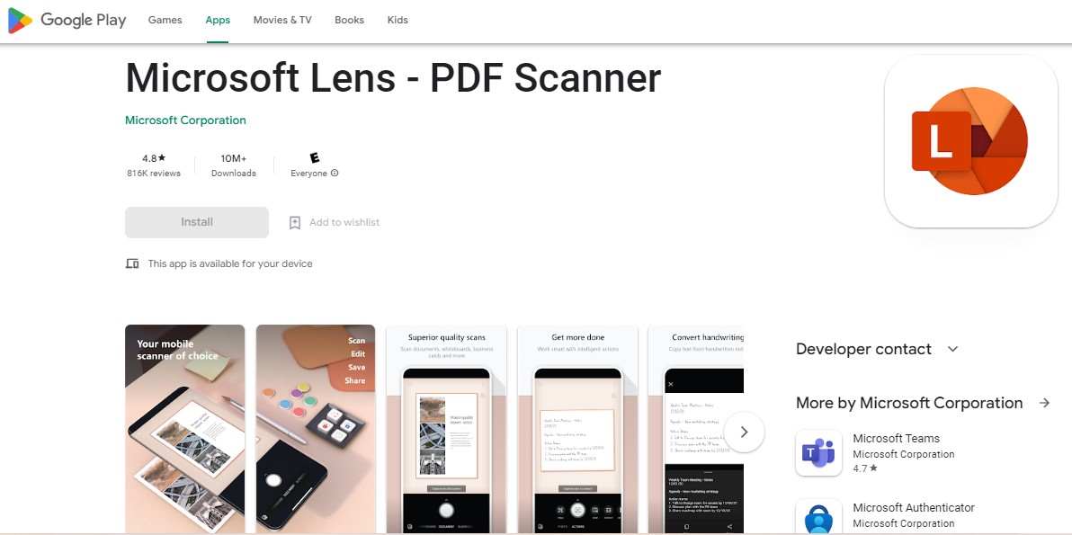 Aplikasi Scan Dokumen Microsoft Lens - PDF Scanner