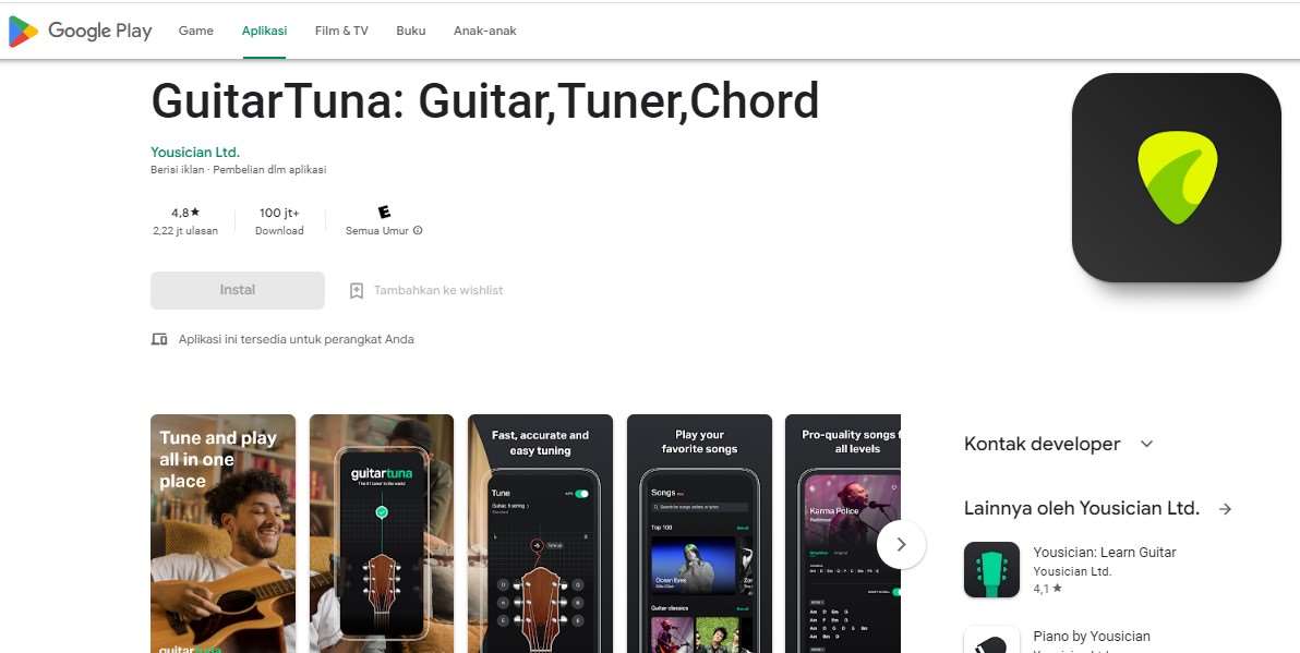Aplikasi Setelan Gitar GuitarTuna Guitar,Tuner,Chord
