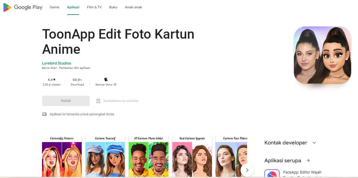 ToonApp Edit Foto Kartun Anime