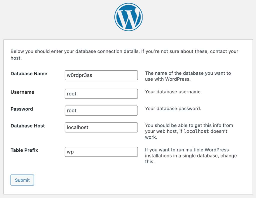 Install WordPress Nama Database