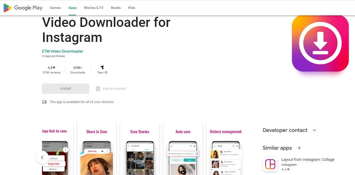 Download video Instagram Reels ETM Video Downloader for Instagram