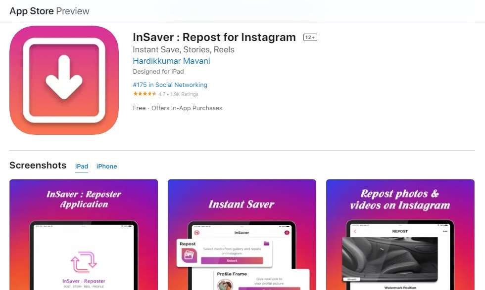 Download video Instagram Reels InSaver Repost for Instagram