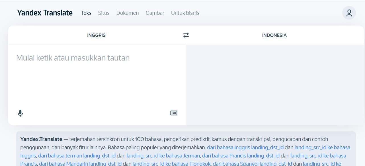 Translate Inggir ke Indonesia Yandex Translate