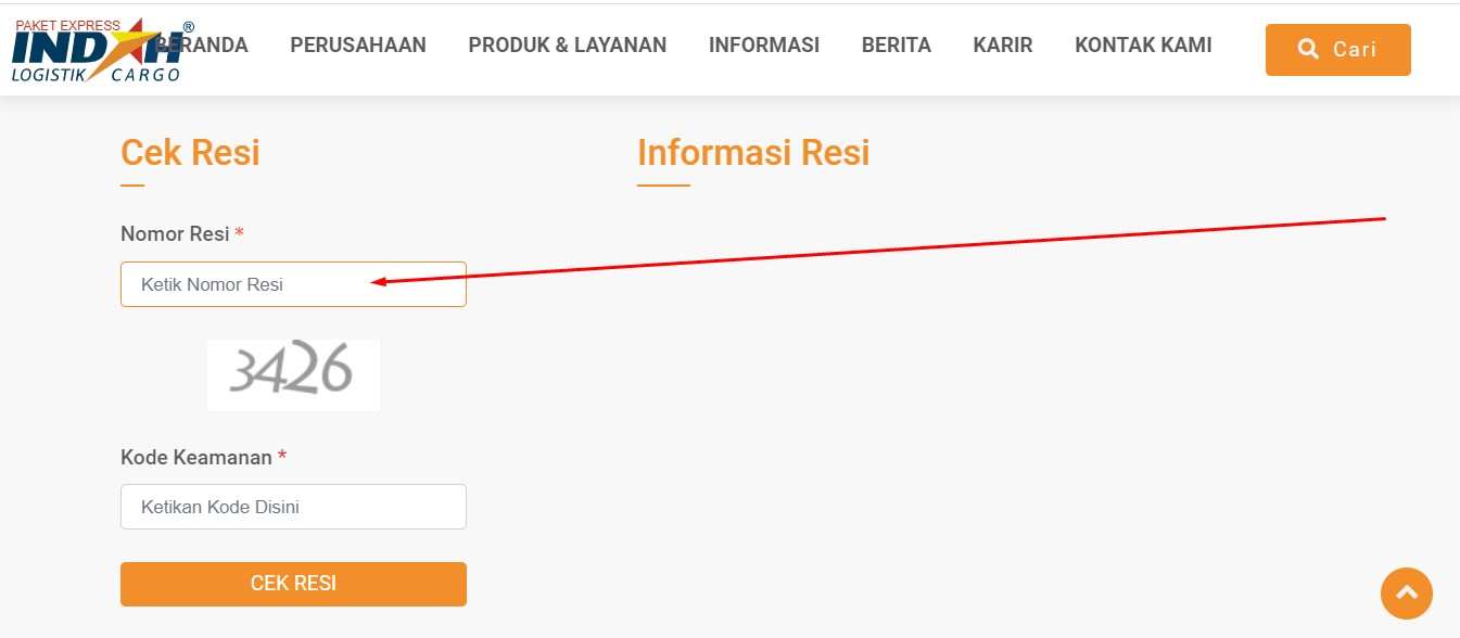 Masukan Nomor Resi Indah Cargo