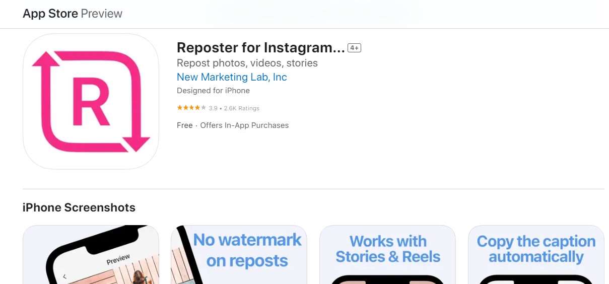 Downloadig Reposter for Instagram