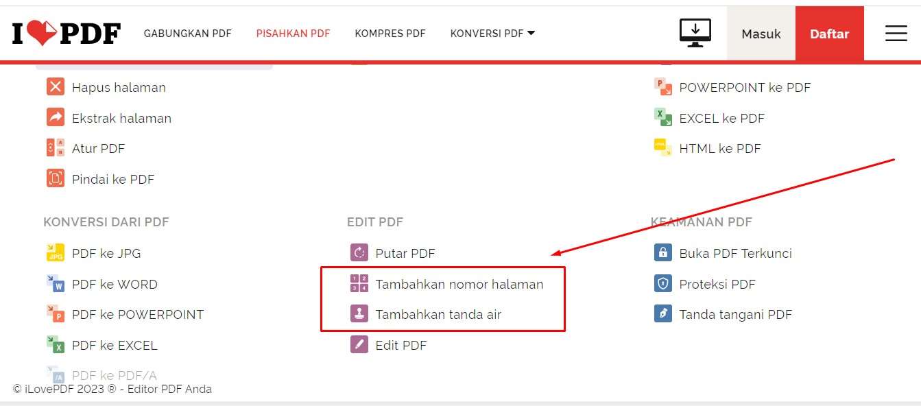 Tanda Air dan Nomor Halaman