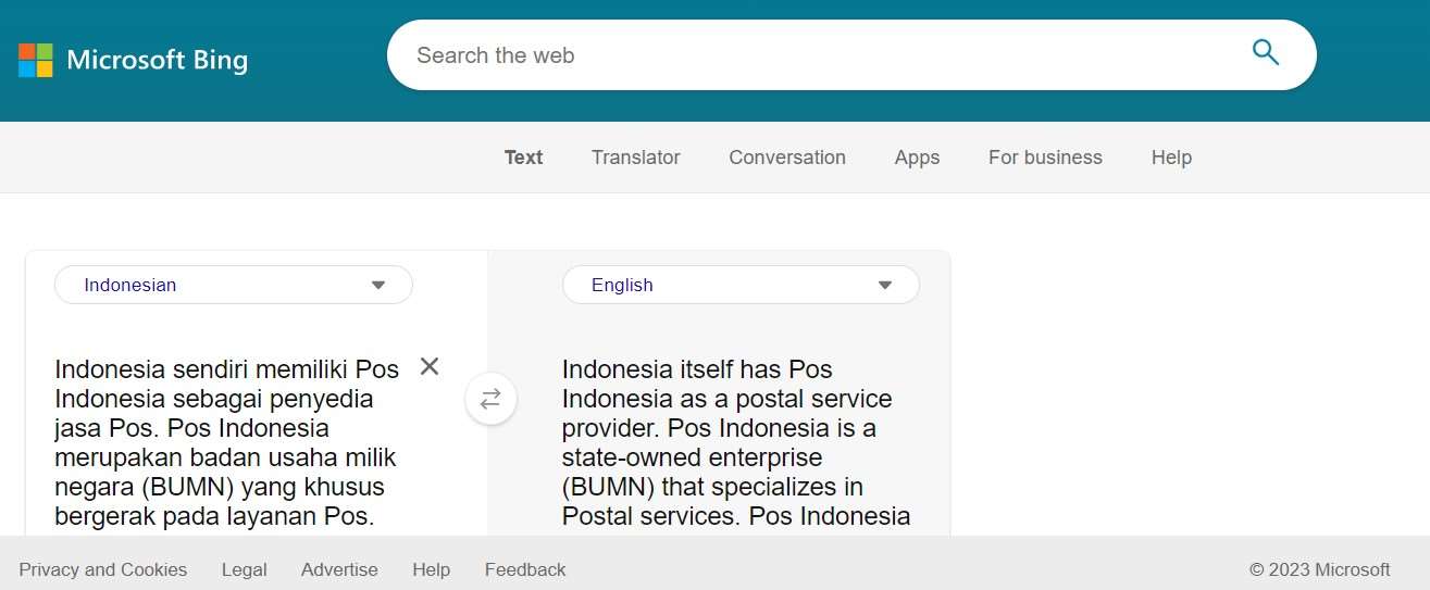 Translate ke Bahasa Inggris Bing Translate