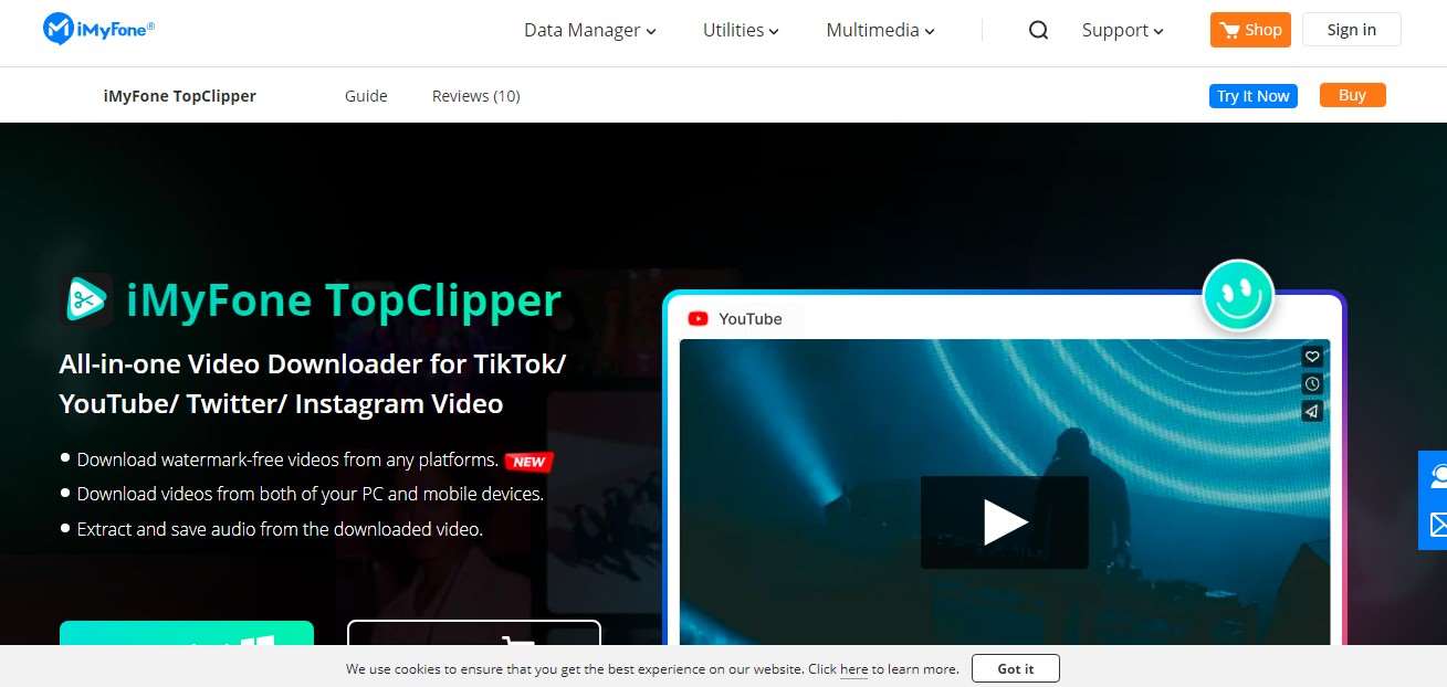 Ngambil video TikTok tanpa watermark iMyFone TopClipper