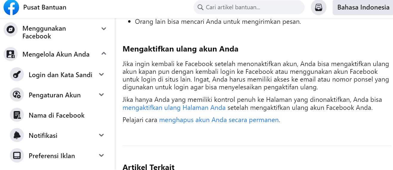 Cara Tutup Akun FB dan Aktifkan Ulang